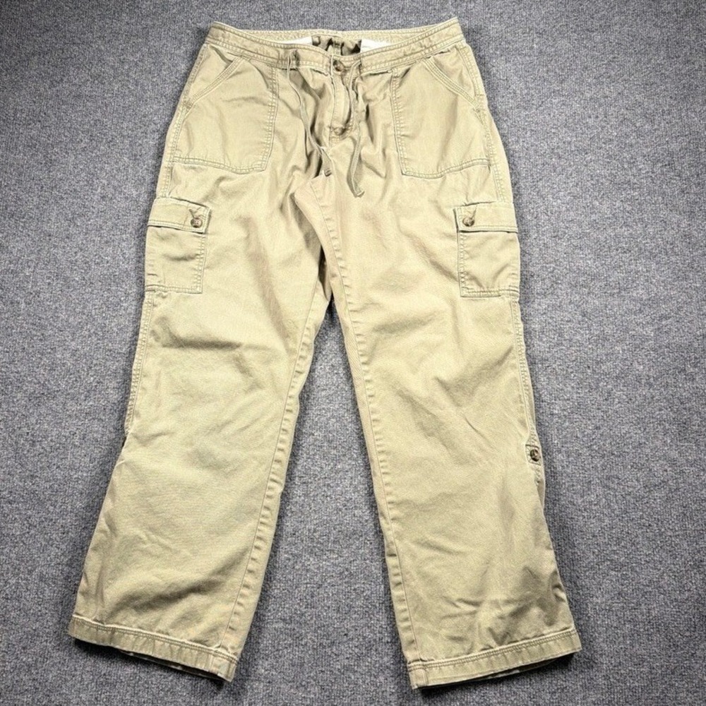 L.L.Bean Cargo Pants Womens 12 32" Pet Khaki Favorite Fit Stretch Cropped Hiking